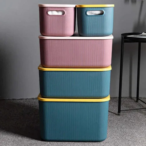 Vista 7 de Garneck 1 caja de almacenamiento de plástico con tapa, elegante organizador para ropa, cosméticos y decoración del hogar más versátil y opción