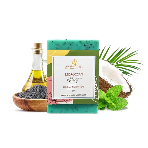 Vista 11 de Sunshine & K Handmade Soaps Canberra Jabón exfoliante de eucalipto, jabón en barra con semillas de amapola y manteca de karité, aceites base