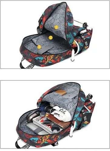 Vista 3 de Bolsa escolar multifunción USB de dibujos animados bolsas de moda casual práctica mochila de viaje para computadora Rojo 5
