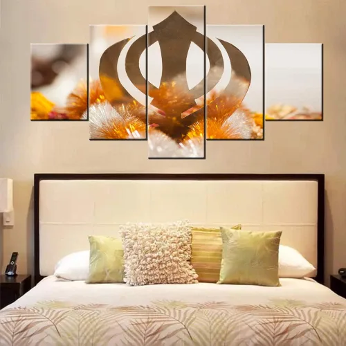Vista 4 de Pinturas de símbolos de religión, imágenes de signos sijísticos, 5 paneles impresos en lienzo, arte contemporáneo para pared, arte giclée