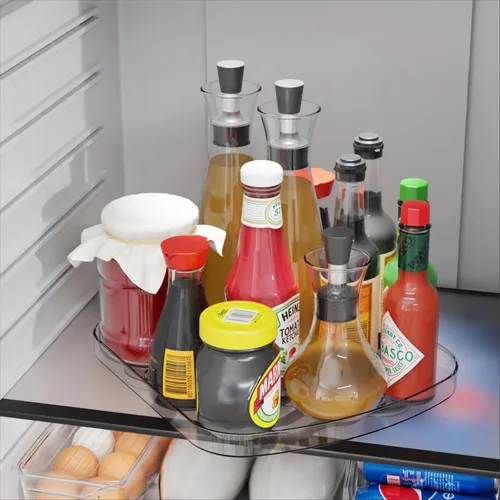 Vista 6 de Yieach Plato giratorio Lazy Susan para refrigerador transparente, 11.9 x 10.2 pulgadas, organizador cuadrado para nevera, bandeja giratoria grande