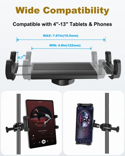 Vista 6 de Soporte de aluminio para tableta para micrófono/soporte de música para micrófono [sin deslizar] Rotación de 360° Soporte ajustable para iPad iPhone
