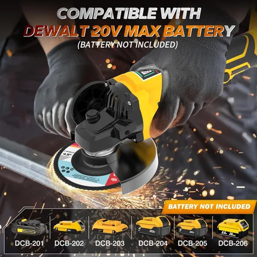 Vista 4 de Amoladora angular inalámbrica, compatible con la herramienta de amoladora de batería Dewalt de 20 V Max, motor sin escobillas con LED, 3 velocidades