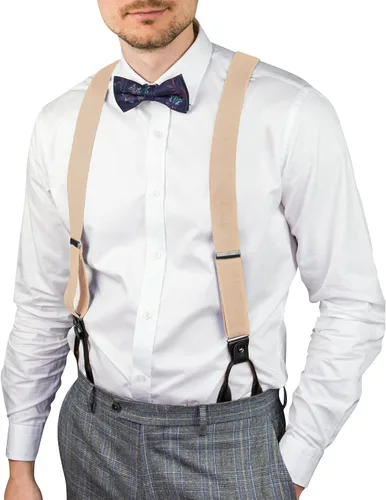 Vista 32 de AWAYTR Tirantes de botón marrón para hombre, tirantes elásticos ajustables en forma de Y