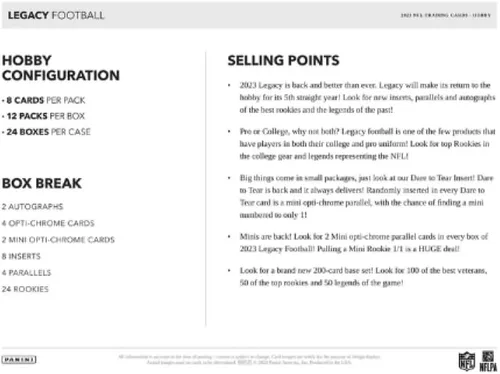 Vista 4 de 2023 Panini Legacy NFL - Caja de cromos de fútbol (12 paquetes/caja)