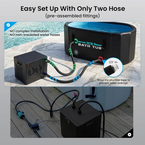 Vista 6 de BAOSHISHAN Enfriador de inmersión en frío de 1/3 HP para bañeras de hielo, con filtro y bomba integrados, fácil instalación con mangueras aisladas