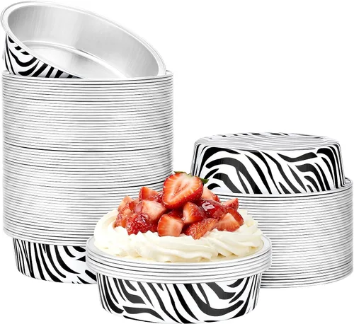 Vista 8 de Beasea Paquete de 100 moldes desechables para hornear de 4 pulgadas, 7.3 onzas, 7.3 fl oz / 215ml, papel de aluminio, mini ramequín sin tapas