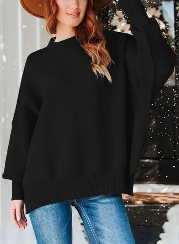 Vista 2 de ARTFREE Women's Fall Oversized Sweater Crewneck Long Sleeve Pullover Knit Sweater Tops with Side Slit