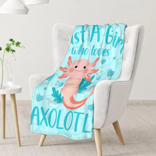 Vista 2 de Axolotl - Manta de regalo de 30 x 40 pulgadas, bonita manta para niñas, mantas suaves y peludas azules para sofá y oficina