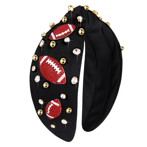 Vista 15 de Diadema de fútbol para mujer, accesorios de fútbol con cuentas de diamantes de imitación, diadema anudada con cristales adornados para el día