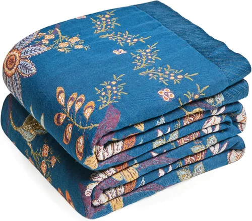 Vista 22 de Manta Bohemia – Manta suave 100% algodón para cama, 60"x80", reversible, transpirable, ligera, para otoño, todas las estaciones, decoración de casa