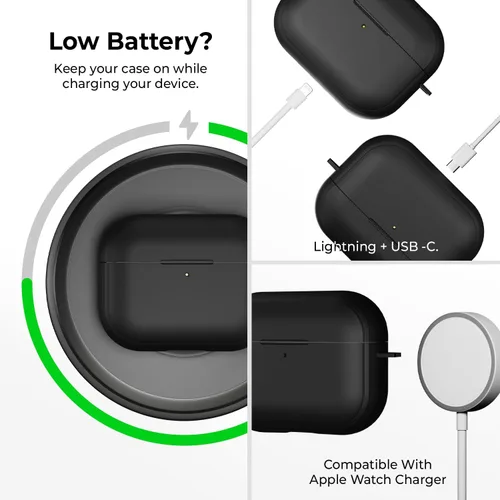 Vista 6 de HUSH Funda premium para Airpods Pro de 2ª generación compatible con Airpods Pro de 1ª/2ª generación, compatible con carga inalámbrica