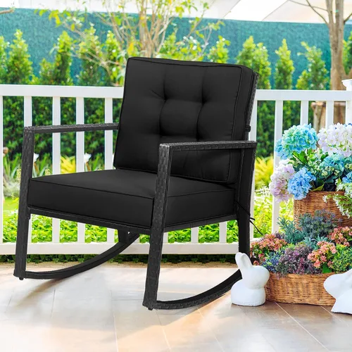 Vista 2 de Tangkula Mecedora de Mimbre, Silla Mecedora Deslizante de Ratán para Exteriores con Marco de Acero Resistente, Asiento de Muebles de Mimbre