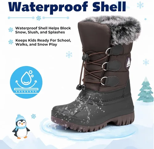Vista 4 de Mishansha Botas de nieve impermeables para niños y niñas, botas de invierno Marrón oscuro-038