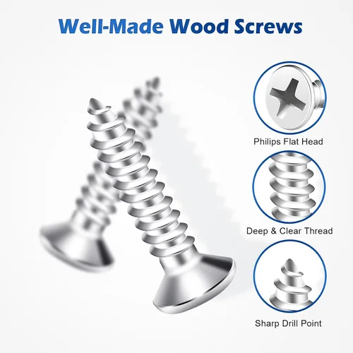 Vista 4 de Kit surtido de 520 tornillos para madera, juego de tornillos autorroscantes de acero inoxidable, tornillos pequeños para paneles de yeso