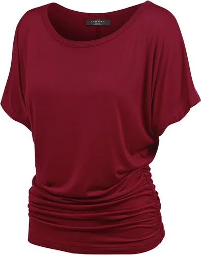 Vista 30 de Made By Johnny Camiseta de manga corta Dolman con cuello barco y dobladillo curvado para mujer, ajuste holgado Wt1037_aqua