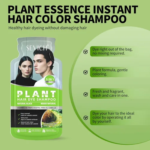 Vista 5 de SEVICH Champú de tinte para el cabello de ginseng 5 en 1 para mujeres y hombres Tratamiento de depósito de color 10 sobres de un solo uso