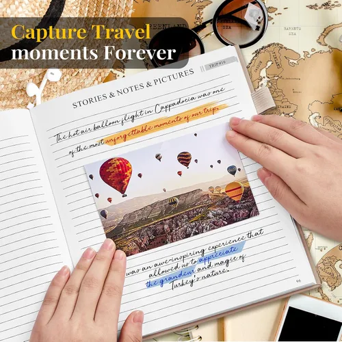 Vista 5 de 5 MINUTES A DAY Diario de Viaje para Mujeres, Libro de Aventuras para 20 Viajes, Cuaderno Planificador de Viajes para Viajeras, Planificador de Beige