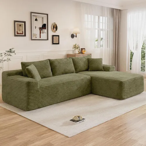 Vista 21 de Sofá modular sin hueso de 95 pulgadas, en forma de L con diván, tapicería de pana suave, asiento profundo, moderno y cómodo sofá para sala de estar