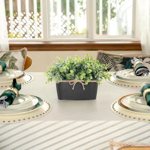 Vista 2 de Dahey Plantas artificiales de eucalipto en maceta para interiores, plantas falsas para decoración del hogar estilo granja, macetas de cerámica