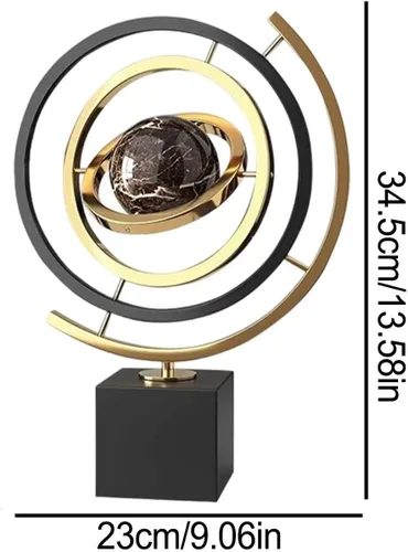 Vista 7 de Globo giratorio para escritorio – Hierro 13.6 x 9.1 in Escultura de globo de metal de arte abstracto moderno Adorno decorativo de mapa del mundo
