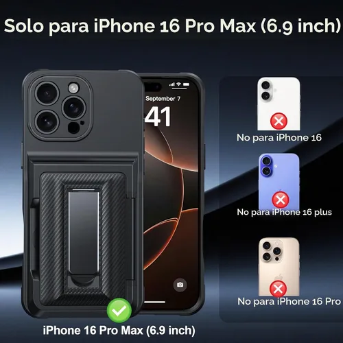 Vista 9 de Oneagle Funda tipo cartera para iPhone 16 Pro Max con tarjetero y soporte