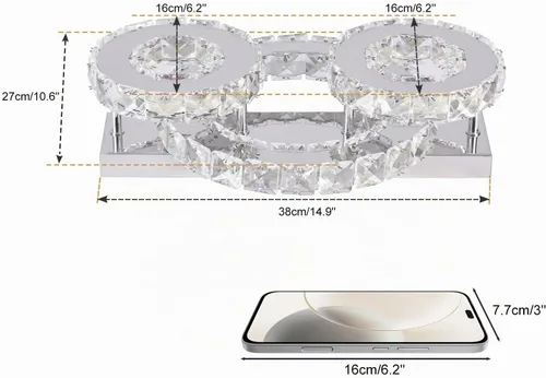 Vista 3 de Lámpara de techo de cristal regulable moderna, 3 anillos, lámpara LED empotrada para comedor, dormitorio, sala de estar
