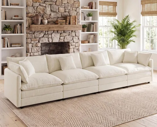Vista 32 de 76.7" Cloud Couch for Living Room, Deep Seat Loveseat Sofa, Beige Breathable Chenille, 2-Seats Couch for Apartment Small Spaces, Pocket Spring