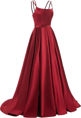 Vista 2 de SMORBRID Women's Spaghetti Straps Prom Dresses A-Line Satin Long Formal Evening Ball Gowns with Slit
