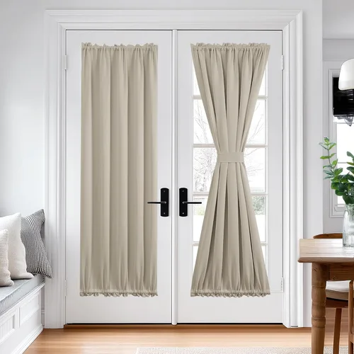 Vista 103 de Deconovo Cortinas opacas para puerta, bolsillo para cortinero y cortinas de bloqueo con aislamiento térmico para dormitorio, 137.16 x 189.2 cm, azul