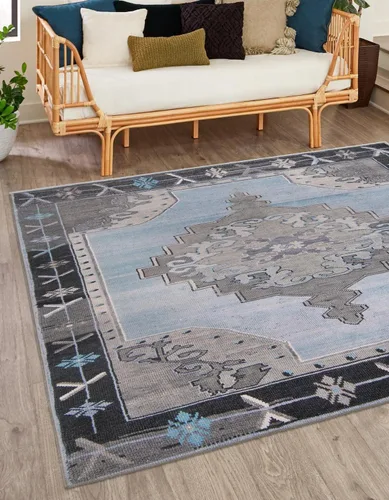 Vista 54 de Unique Loom Timeless Collection - Alfombra de área - Thomas (2' x 3' 1" ovalada, negro y blanco/gris)