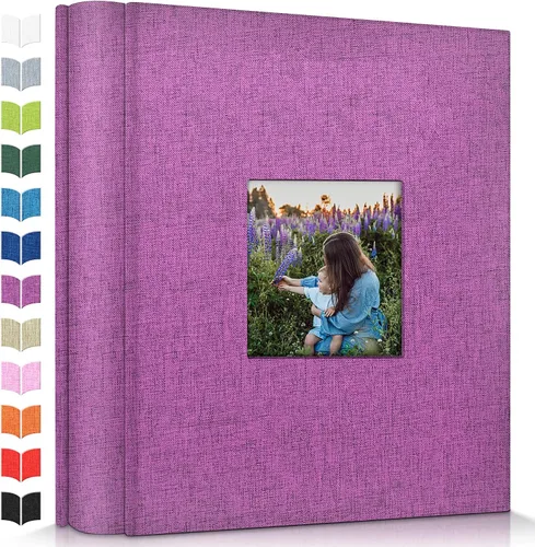 Vista 52 de Álbum de fotos Artfeel 4x6 con 100 bolsillos, álbumes de fotos deslizables, libro de memorias con cubierta de lino y ventana frontal, libro de fotos