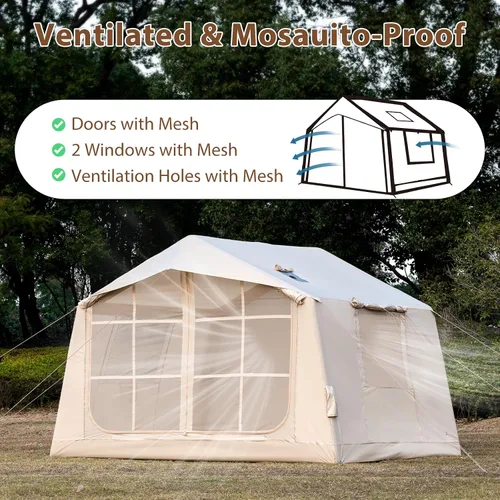 Vista 8 de Inflatable Camping Tent with Hand Pump Waterproof Outdoor Blow up Tent 2-8 Person Oxford 4 Season Glamping Air Tent Cabin House with Mesh Windows &