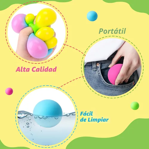 Vista 5 de Paquete de 4 pelotas antiestrés para adultos y niños, juguetes para apretar que cambian de color, juguetes sensoriales para niños con autismo