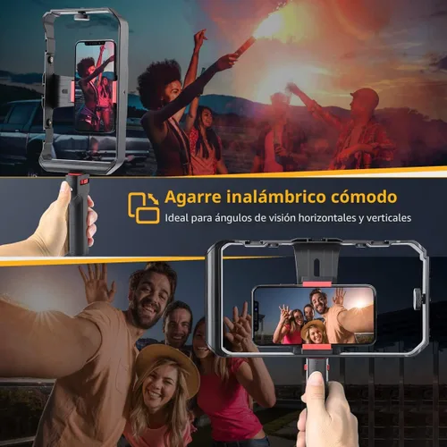Vista 4 de Zeadio Soporte para smartphone con agarre estabilizador, soporte de trípode para video de celular, con obturador remoto inalámbrico para todos