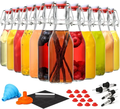 Vista 9 de Paquete de 8 botellas de vidrio con tapa abatible de 8.5 onzas, botellas