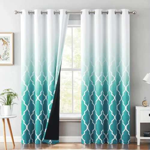 Vista 2 de Metro Parlor Cortinas Opacas Completas de Degradado Verde Azulado y Blanco de 108 Pulgadas de Largo para Dormitorio y Sala de Estar