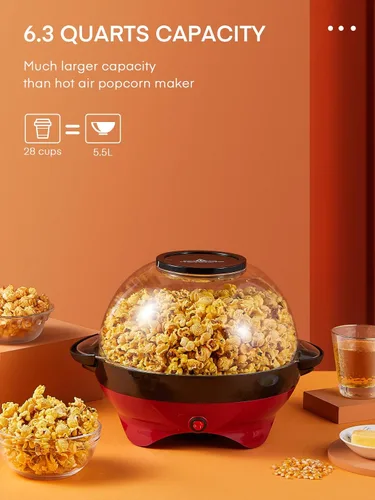 Vista 2 de HOUSNAT Máquina de palomitas de maíz, máquina para hacer palomitas de maíz de 28 tazas, 800 W con tecnología de calentamiento rápido, superficie