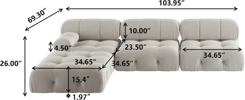 Vista 2 de Moderno sofá seccional de terciopelo, en forma de L, sofá modular minimalista, sofá convertible para sala de estar, apartamento