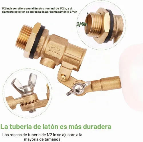 Vista 6 de Válvula de flotador de 1/2 pulgada, válvula de flotador de agua de latón con brazo ajustable, válvula de bola flotante de llenado automático y 1/2