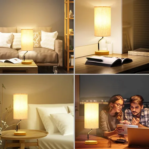 Vista 5 de Juego de 2 lámparas inteligentes de mesita de noche con cargador inalámbrico y puerto USB, lámpara LED de escritorio con control táctil