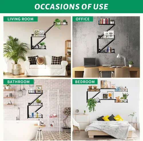 Vista 5 de Estante flotante de pared para escape de incendios, organizador de pared decorativo de metal de Nueva York, escalera, estantería de libros para sala