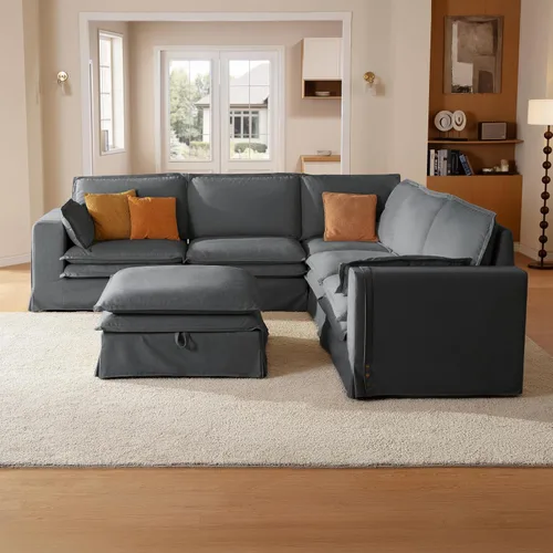 Vista 27 de Sofá modular lavable de gran tamaño de 89 pulgadas, sofá nube con funda totalmente extraíble, sofás seccionales para sala de estar, tela