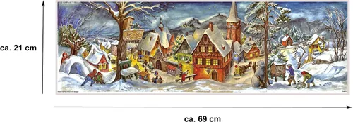 Vista 3 de Richard Sellmer Verlag RS 265 Calendrier de l'Avent panoramique avec paillettes et fenêtre transparentes Motif village sous la neige 8.386 x 25.591