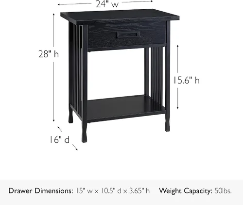 Vista 2 de Leick Home 11222-BK Ironcraft - Mesita de noche rústica con un cajón, color negro lavado
