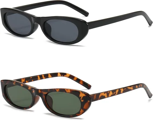Vista 4 de Gafas de sol alargadas y angostas de ojo de gato para mujer, estilo retro de los años 90, gafas de sol ovaladas a la moda, pequeños