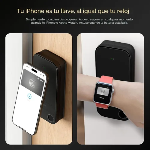 Vista 2 de ThorBolt X1 Cerradura de llave Apple Home, solo para iOS, cerradura de puerta inteligente sin llave HomeKit con huella digital, cerradura de cerrojo