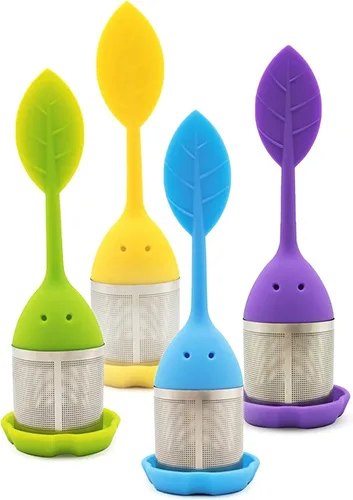 Vista 7 de Paquete de 2 filtros de silicona para té más empinados, infusores, filtros de malla fina para hojas de té, flores; morado o verde
