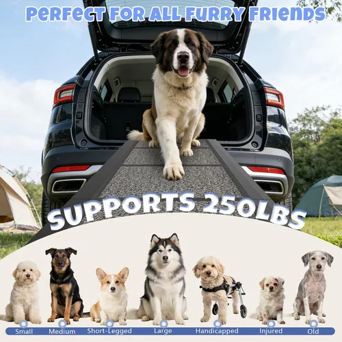 Vista 3 de Rampa para perros para automóvil de 63 x 17 pulgadas, rampa plegable para mascotas para perros grandes con superficie antideslizante, rampa portátil