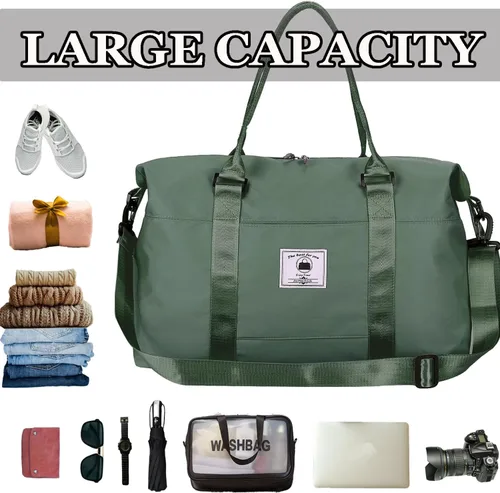 Vista 3 de Bolsas de fin de semana impermeables para mujer, grandes viajes durante la noche, bolsa de lona para entrenamiento, gimnasio, playa, natación